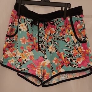 Floral Women's Shorts with Black Trim